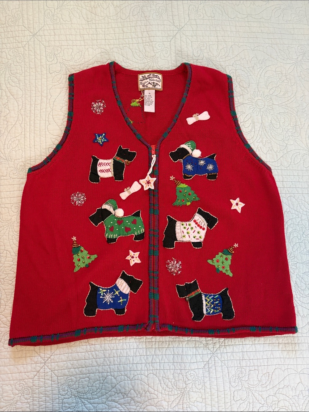 Vintage Red Holiday Scottie Dog Knit Vest
